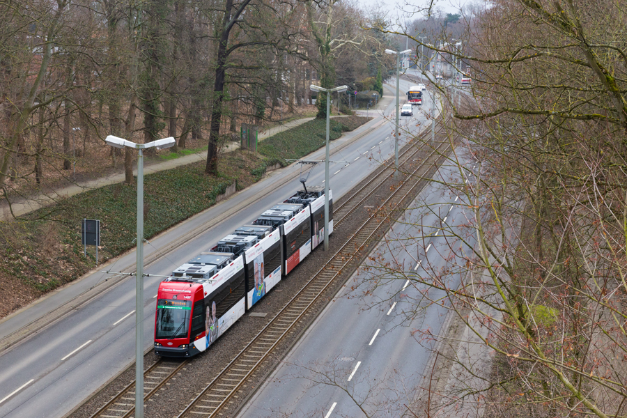 13-FEB-2019; Blick über der Wolfenbütteler Straße Richtung stadtauswärts.